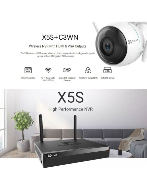 Smart Home Automation - Ezviz 4 Channel No HDD NVR with 4 x 2MP Wireless 1080p Cameras Security Kit
