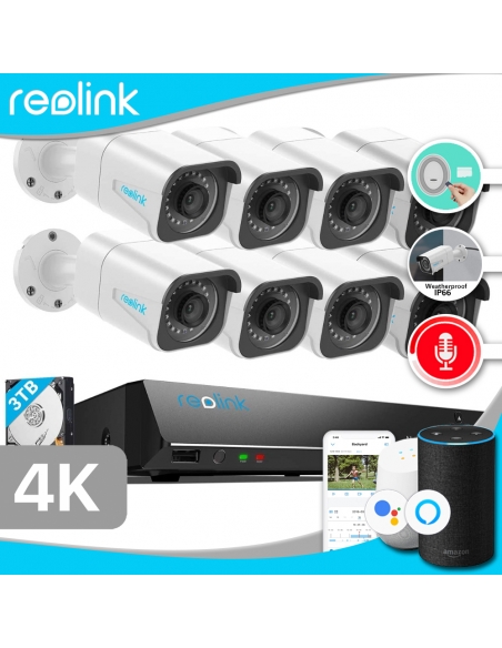 Smart Home Automation - Reolink 8x PoE Bullet Cameras 8MP 4K 16CH 3TB NVR System