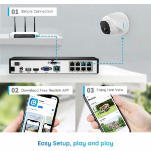 Smart Home Automation - Reolink 8x PoE Dome Cameras 8MP 4K 16CH 3TB NVR System