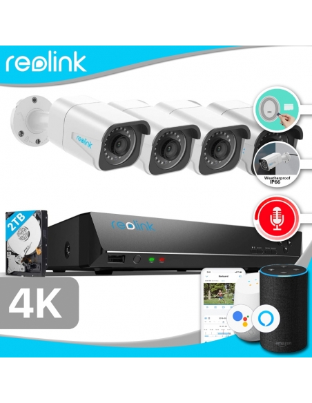 Smart Home Automation - Reolink 4x PoE Bullet Cameras 8MP 4K 8CH 2TB NVR System