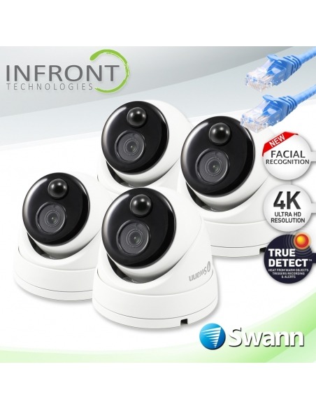 Smart Home Automation - Swann 4x 1-Way Audio Facial Recognition 4K Dome Cameras